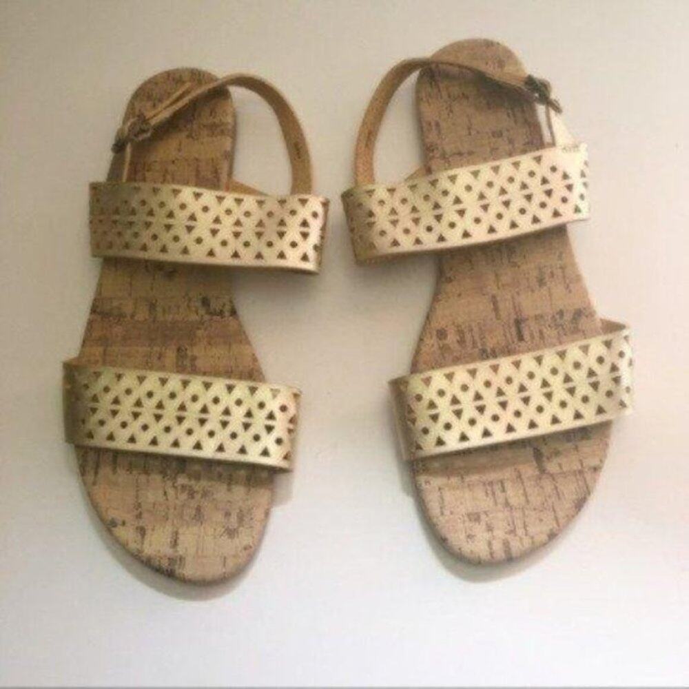 GAP Women's  Gold Cut Out Design Loe heel Ankle Strap  Sandals Size 8